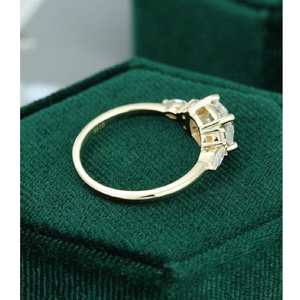 1.0 CT Cushion Cut Gold Unique Cluster Moissanite Engagement Ring - JBR Jeweler