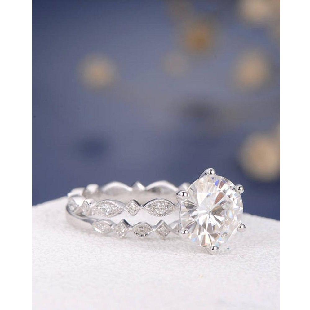 1.00 CT Art Deco Bridal Set Antique Diamond Moissanite Engagement Ring Wedding Band - JBR Jeweler