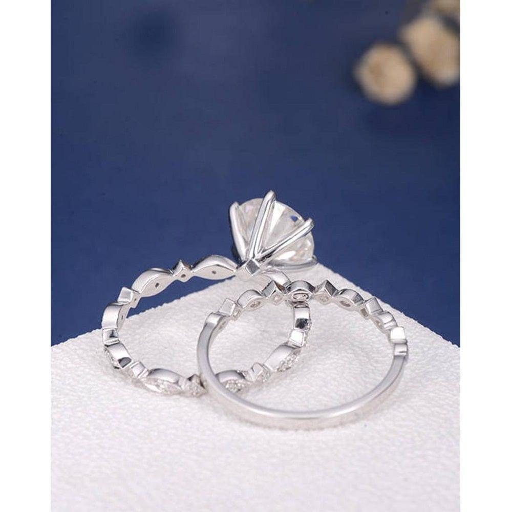 1.00 CT Art Deco Bridal Set Antique Diamond Moissanite Engagement Ring Wedding Band - JBR Jeweler