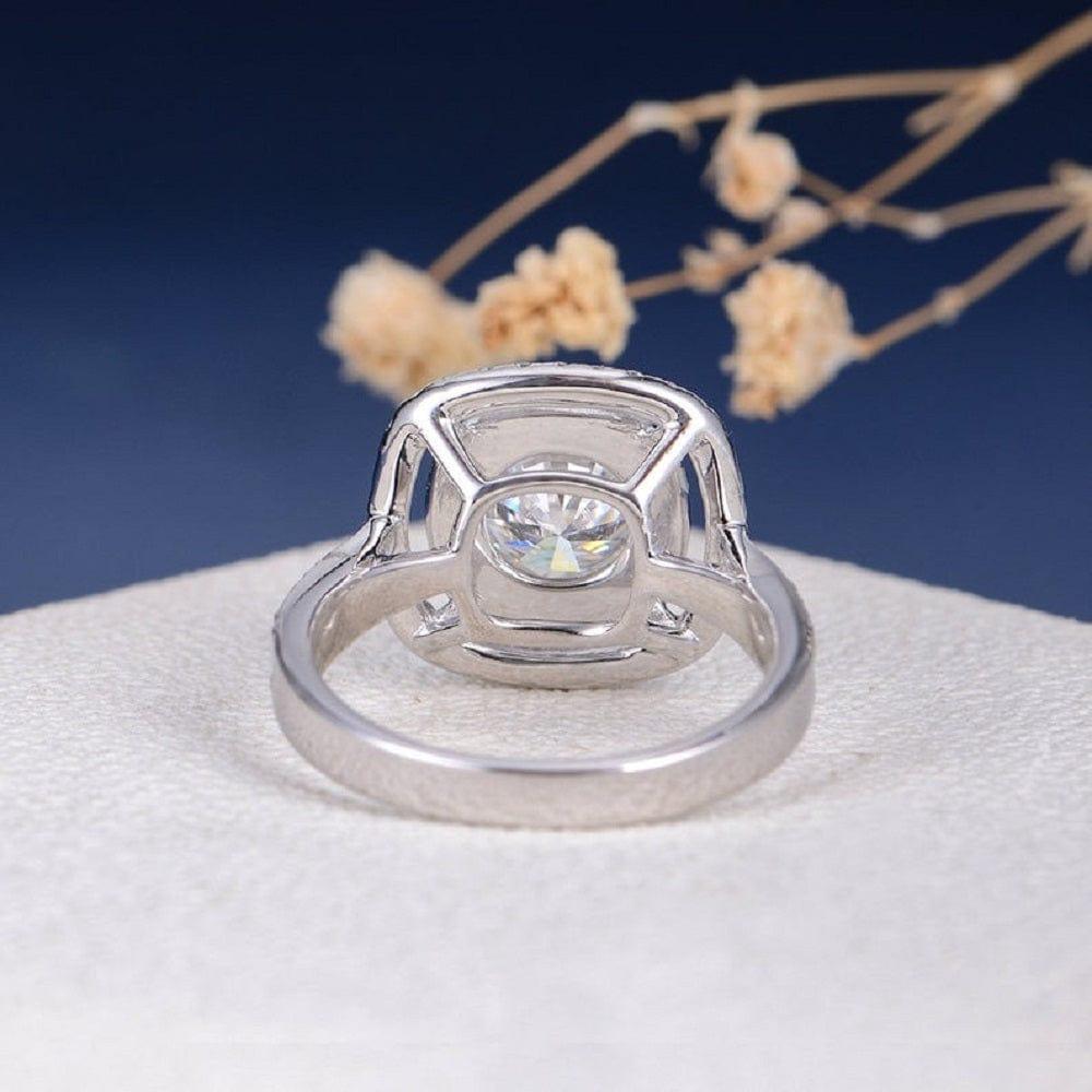 1.00 CT Cushion Cut Double Halo Split Shank Tapered Moissanite Engagement Ring - JBR Jeweler
