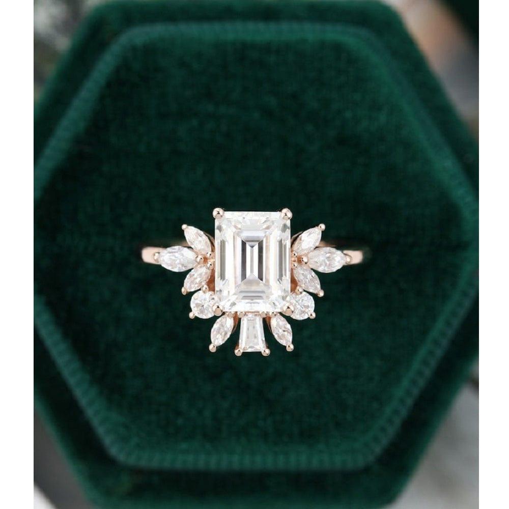 1.00 CT Emerald Cut Unique Rose Gold Marquise Cut Moissanite Engagement Ring - JBR Jeweler