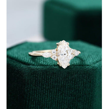 1.00 CT Marquise Cut Yellow Gold Unique Cluster Moissanite Engagement Ring - JBR Jeweler