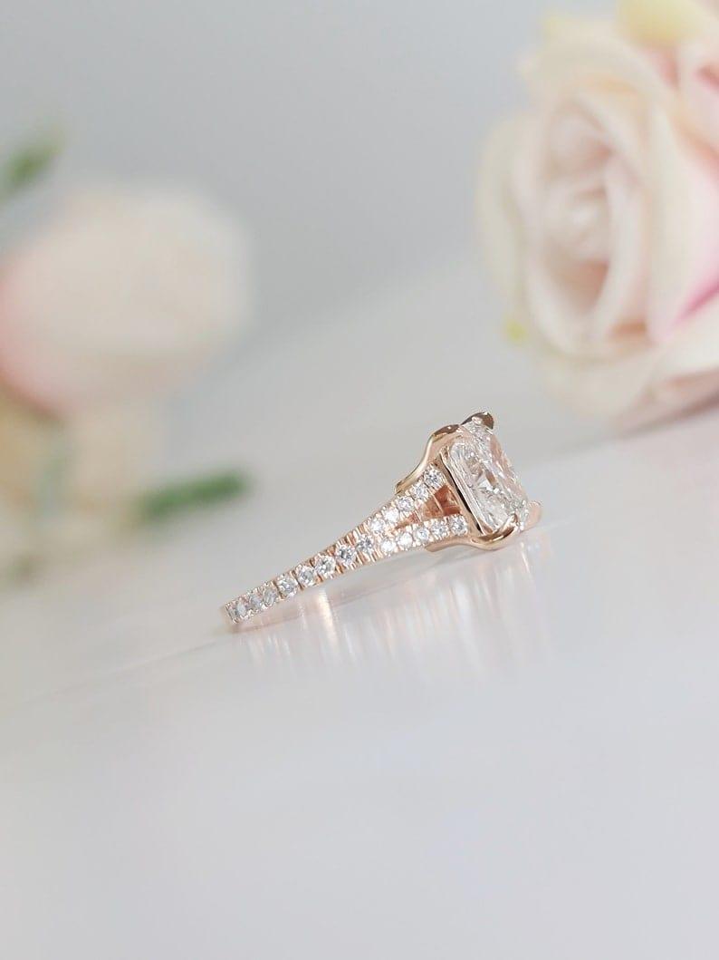 1.00Ct Asscher Cut Lab Grown-CVD Diamond Split Shank Engagement Ring - JBR Jeweler