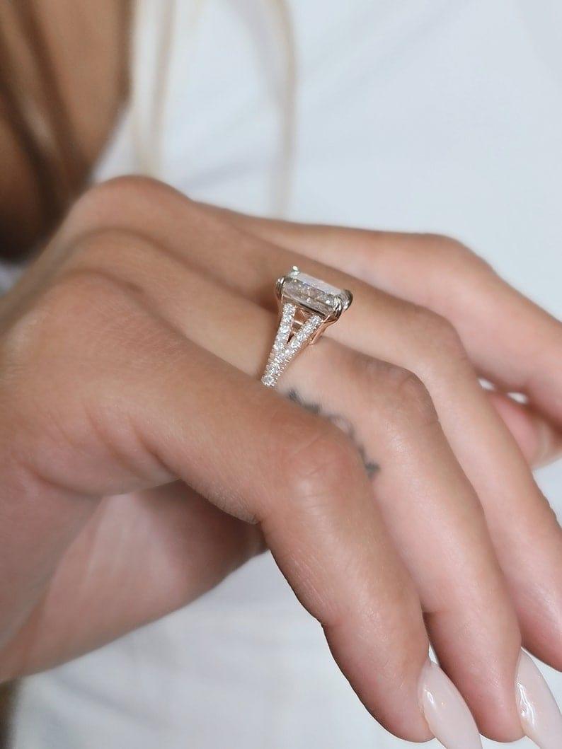 1.00Ct Asscher Cut Lab Grown-CVD Diamond Split Shank Engagement Ring - JBR Jeweler