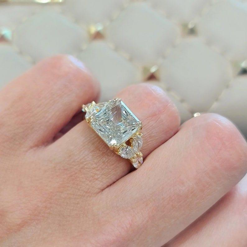 1.00Ct Asscher Lab Grown Diamond Marquise Accent Engagement Ring - JBR Jeweler