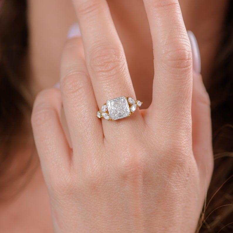 1.00Ct Asscher Lab Grown Diamond Marquise Accent Engagement Ring - JBR Jeweler