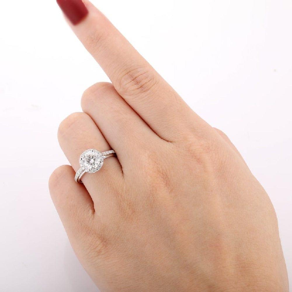 1.00CT Brilliant Round Cut White Gold Halo Moissanite Wedding Engagement Ring - JBR Jeweler