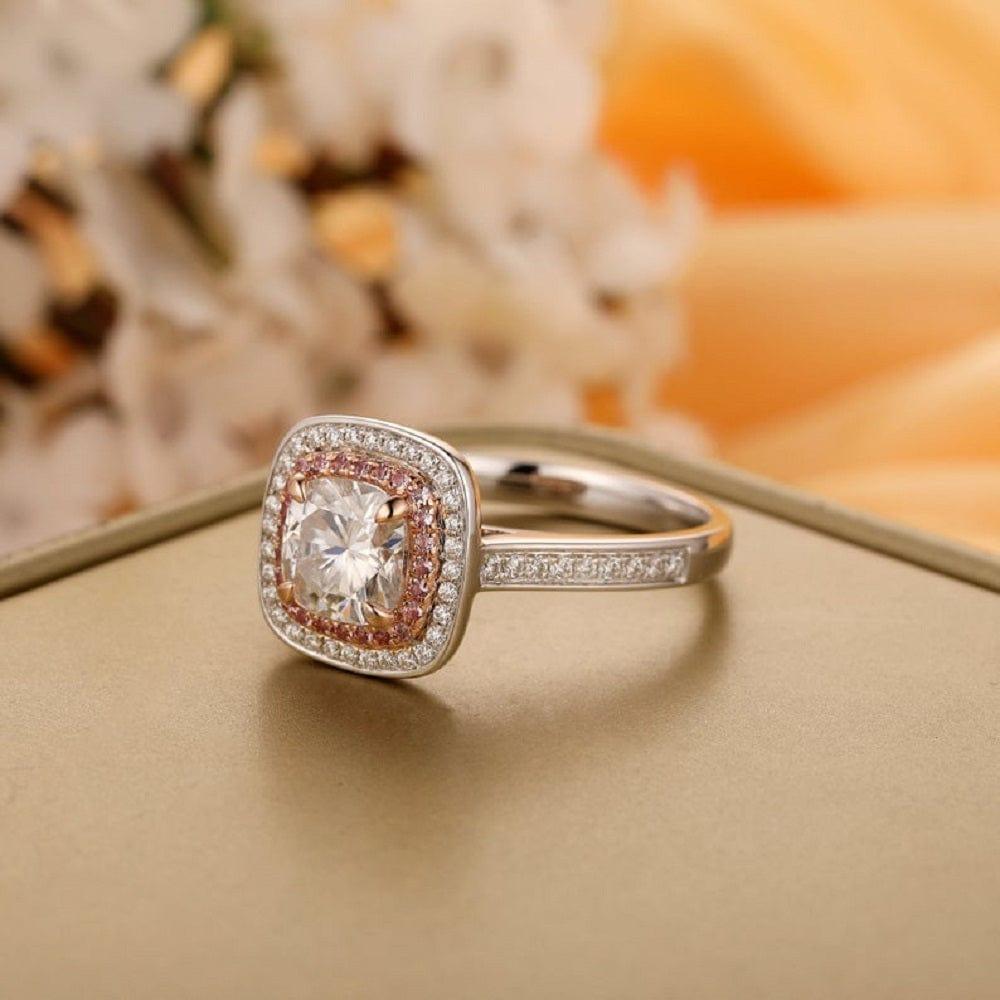 Double halo deals moissanite engagement ring