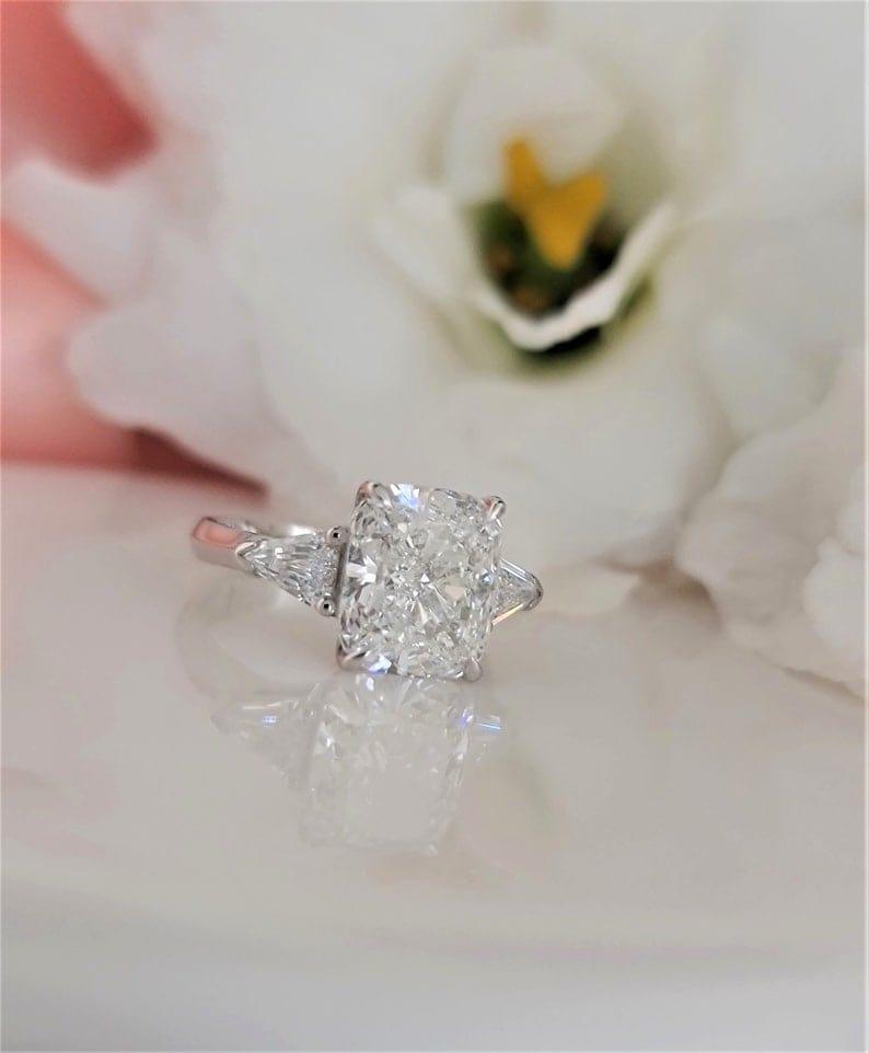 1.00Ct Elongated Cushion Lab Grown Diamond Side Trillion Engagement Ring - JBR Jeweler