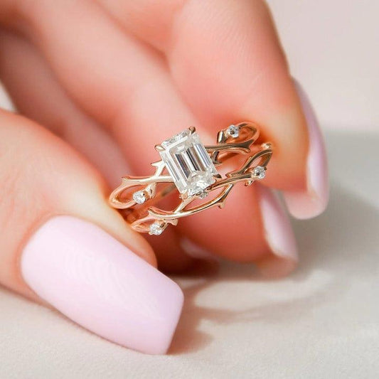 1.00CT Emerald Cut Lab-Grown Diamond Branch wedding Bridal Set (2PCS) - JBR Jeweler
