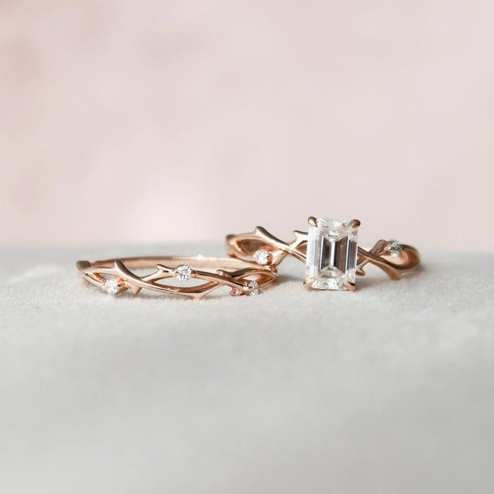1.00CT Emerald Cut Lab-Grown Diamond Branch wedding Bridal Set (2PCS) - JBR Jeweler