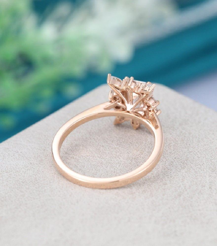 1.00CT Emerald Cut Rose Gold Unique Floral Style Wedding Moissanite Engagement Ring - JBR Jeweler