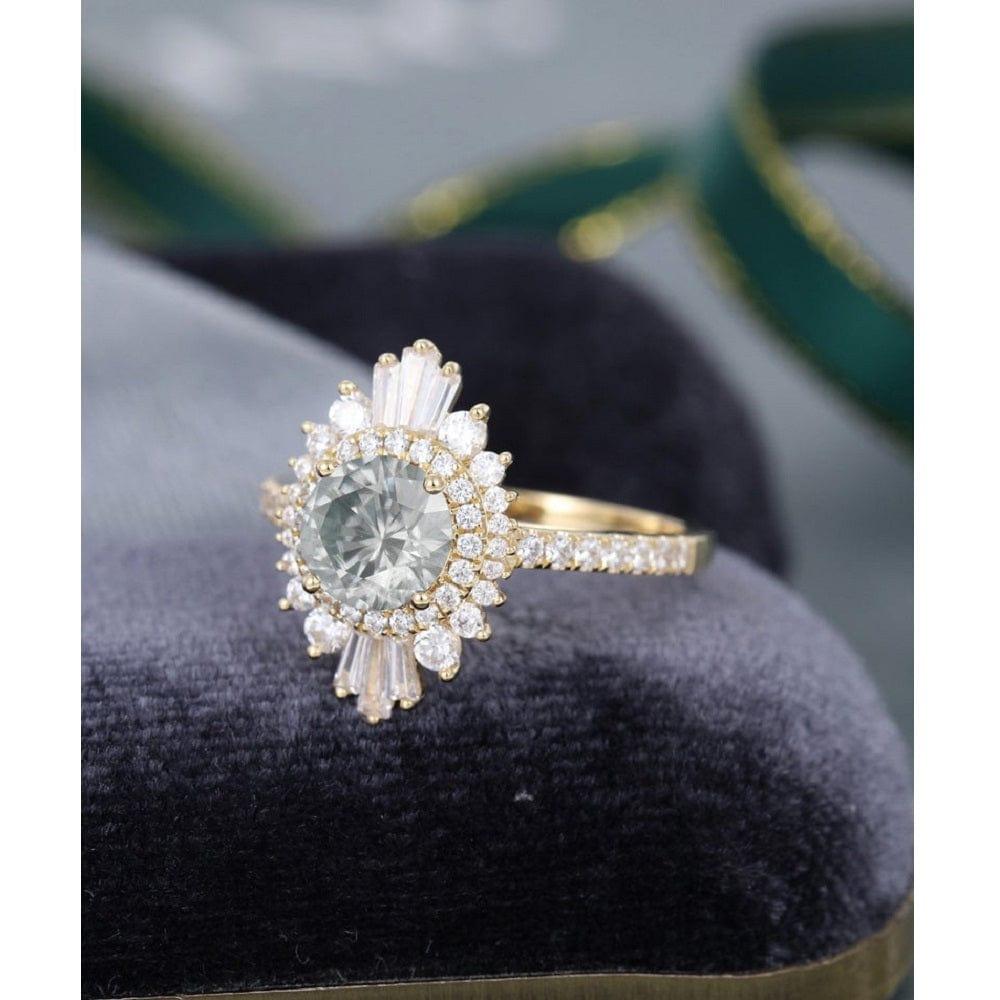 1.00CT Gray Moissanite Halo Set Engagement Ring Art Deco Bridal Gifts For Women - JBR Jeweler