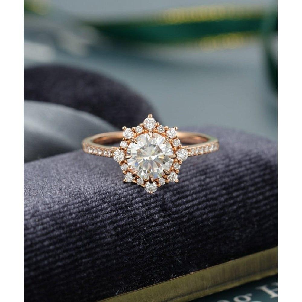 1.00CT Halo Unique Art Deco Half Eternity Anniversary Moissanite Engagement Ring - JBR Jeweler