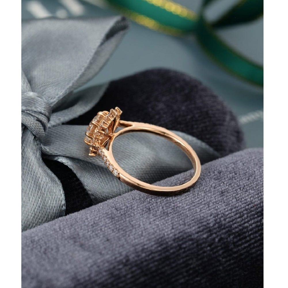 1.00CT Halo Unique Art Deco Half Eternity Anniversary Moissanite Engagement Ring - JBR Jeweler