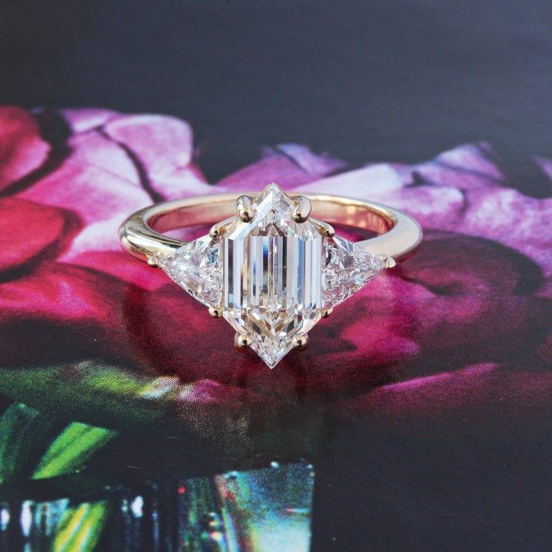 1.00Ct Hexagon Lab Diamond Engagement Ring With Matching Band Set - JBR Jeweler