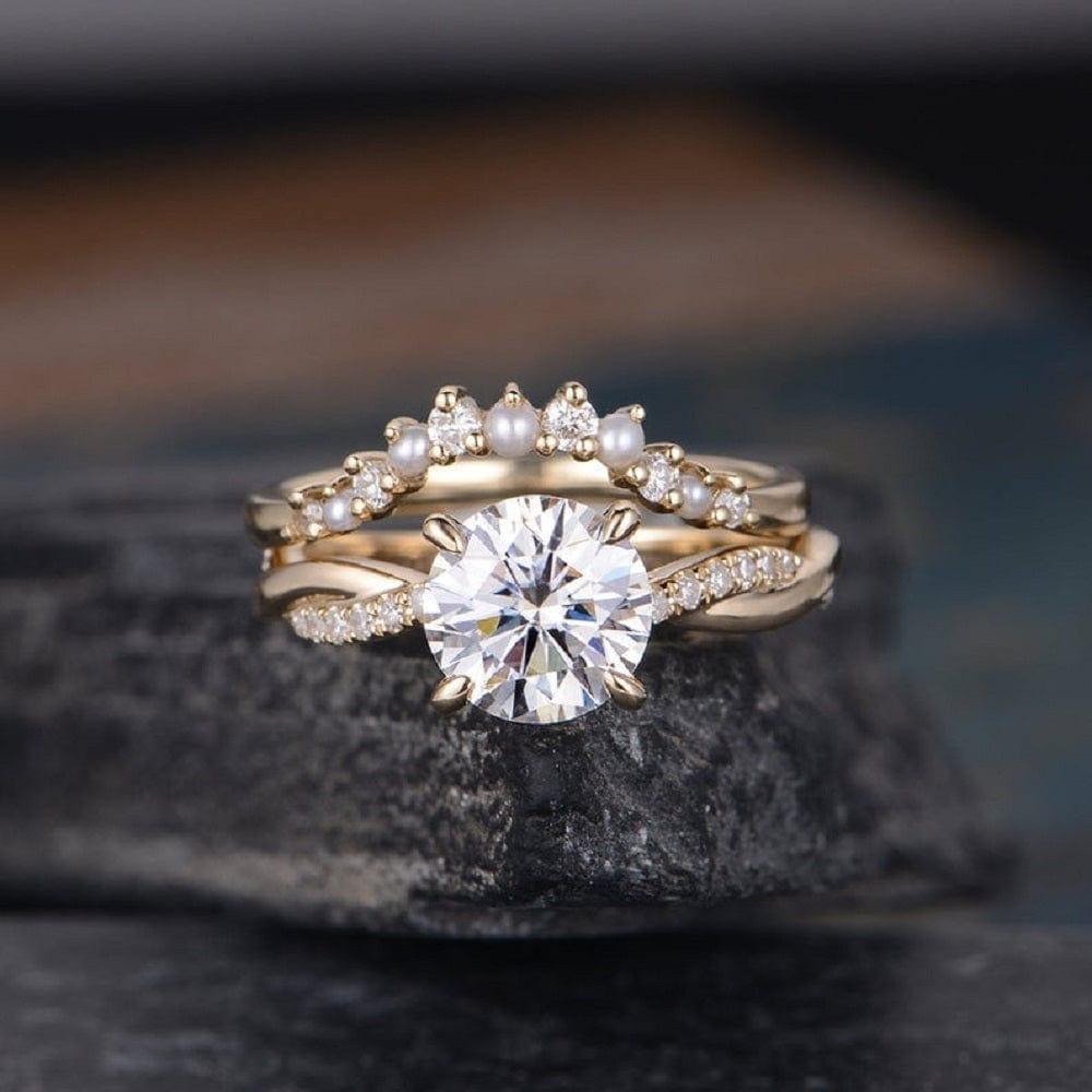 1.00CT Infinity Solitaire Set Pearl Rose Gold Twist Half Eternity Moissanite Engagement Ring - JBR Jeweler