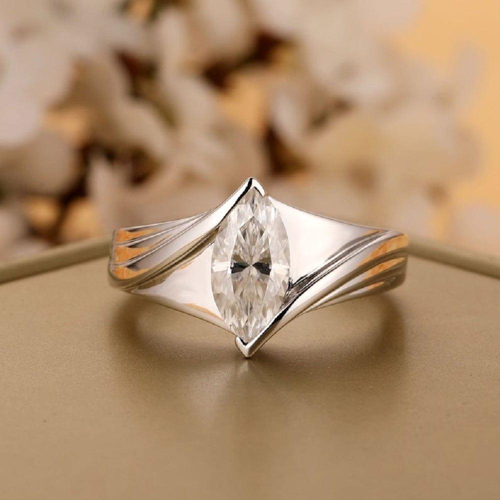 1.00CT Marquise Cut White Gold Bypass Style Moissanite Engagement Promise Ring - JBR Jeweler