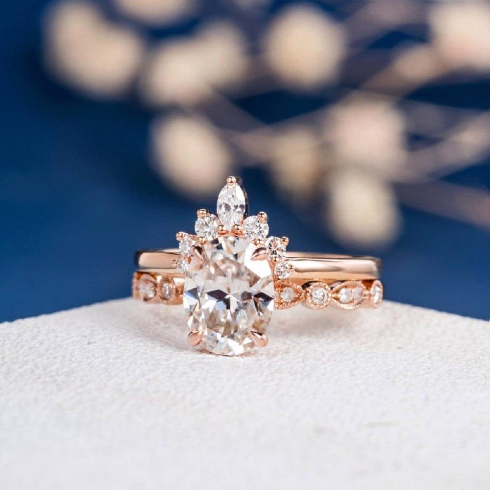 1.00CT Oval Cut Gold Art Deco Bridal Wedding Moissanite Ring - JBR Jeweler