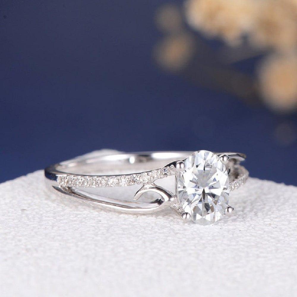 1.00CT Oval Cut Gold Twig Vine Eternity Flower Moissanite Engagement Promise Ring - JBR Jeweler