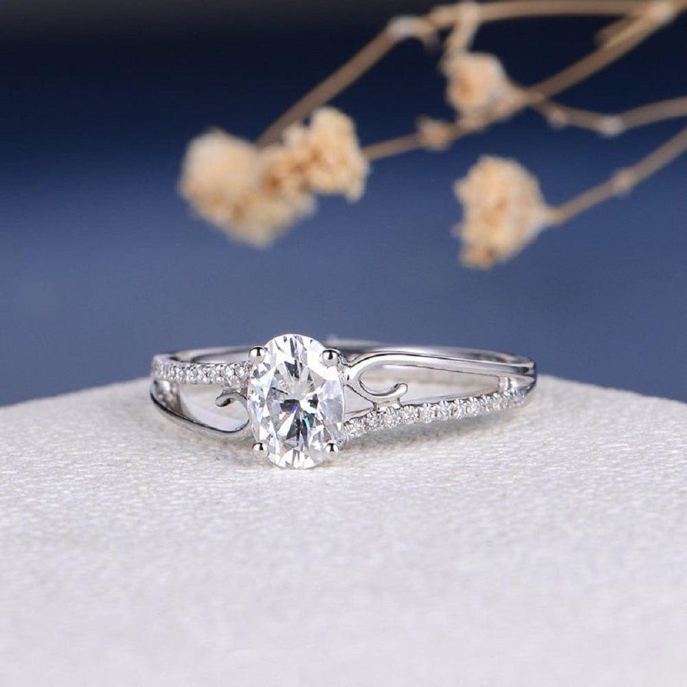 1.00CT Oval Cut Gold Twig Vine Eternity Flower Moissanite Engagement Promise Ring - JBR Jeweler