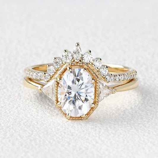 1.00CT Oval Cut Lab-Grown Diamond Side Stone Bridal Set Ring (2Pcs) - JBR Jeweler