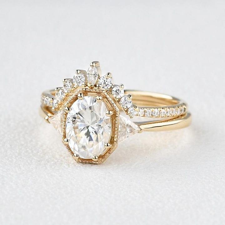 1.00CT Oval Cut Lab-Grown Diamond Side Stone Bridal Set Ring (2Pcs) - JBR Jeweler