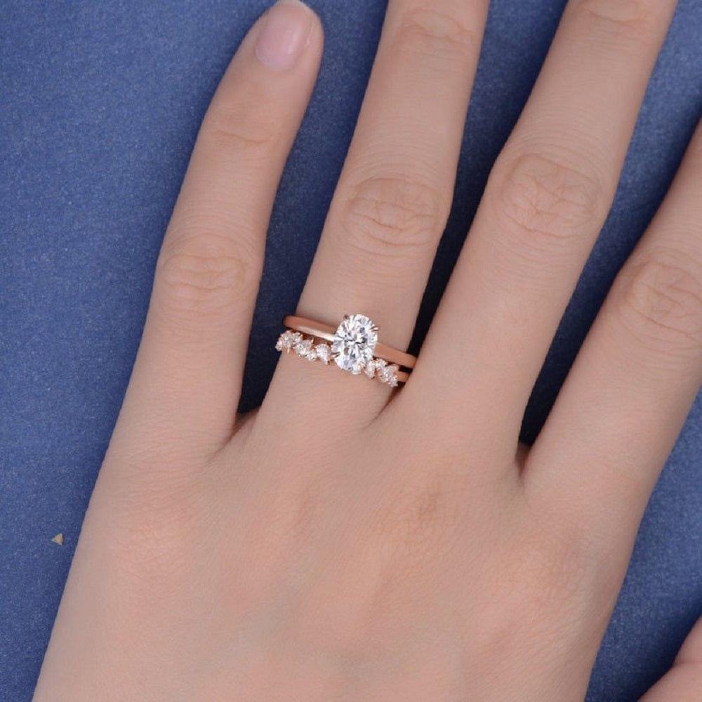 1.00CT Oval Cut Moissanite Solitaire Wedding Ring Set With Pear Cut Matching Band - JBR Jeweler