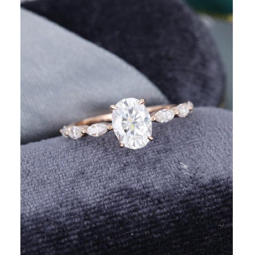 1.00CT Oval Cut Rose Gold Art Deco Marquise Accent Moissanite Engagement Ring - JBR Jeweler