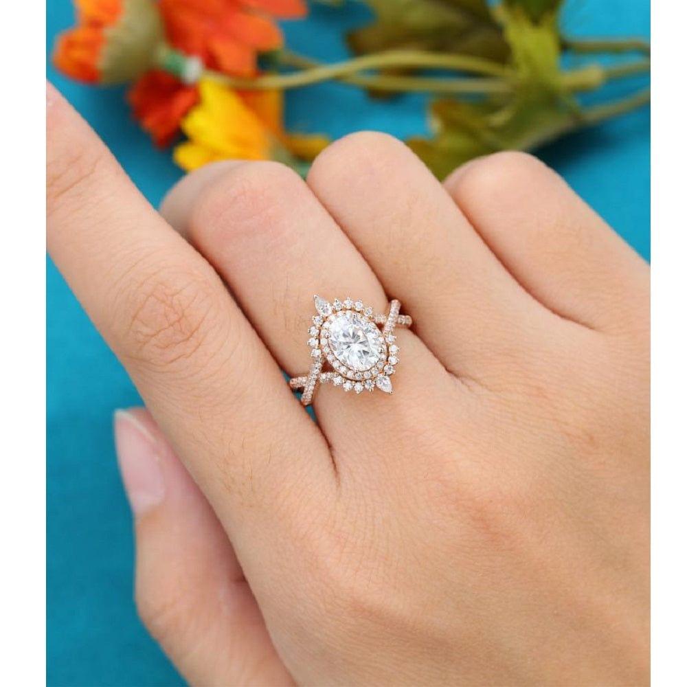 1.00CT Oval Cut Rose Gold Halo Unique Vintage Twisted Moissanite Engagement Ring - JBR Jeweler
