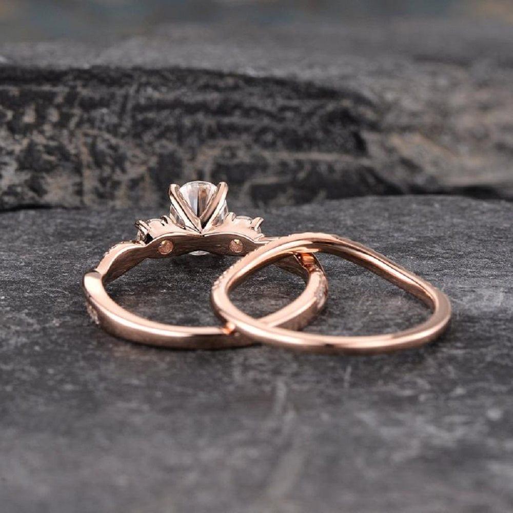 1.00CT Oval Cut Rose Gold Infinity Three Stone Bridal Moissanite Engagement Ring Set - JBR Jeweler