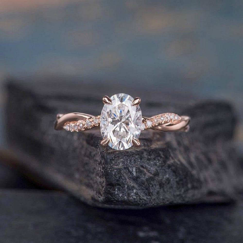 1.00CT Oval Cut Rose Gold Twist Infinity Solitaire Diamond Half Eternity Moissanite Engagement Ring - JBR Jeweler