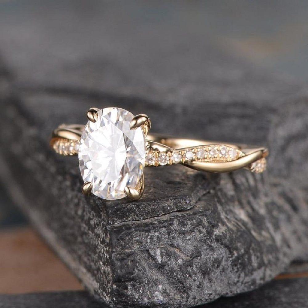 1.00CT Oval Cut Rose Gold Twist Infinity Solitaire Diamond Half Eternity Moissanite Engagement Ring - JBR Jeweler