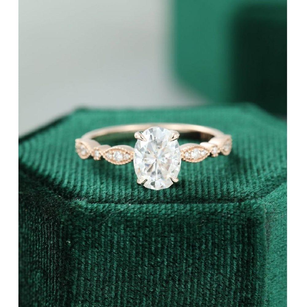 1.00CT Oval Cut Rose Gold Wedding Milgrain Bridal Moissanite Engagement Ring - JBR Jeweler