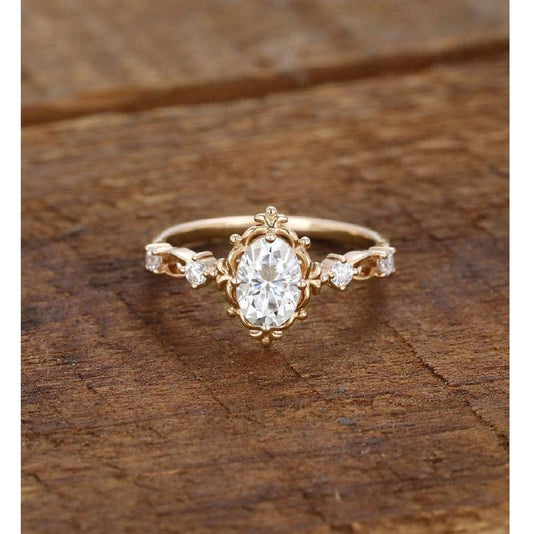 1.00CT Oval Cut Vintage Yellow Gold Art Deco Promise Moissanite Engagement Ring - JBR Jeweler