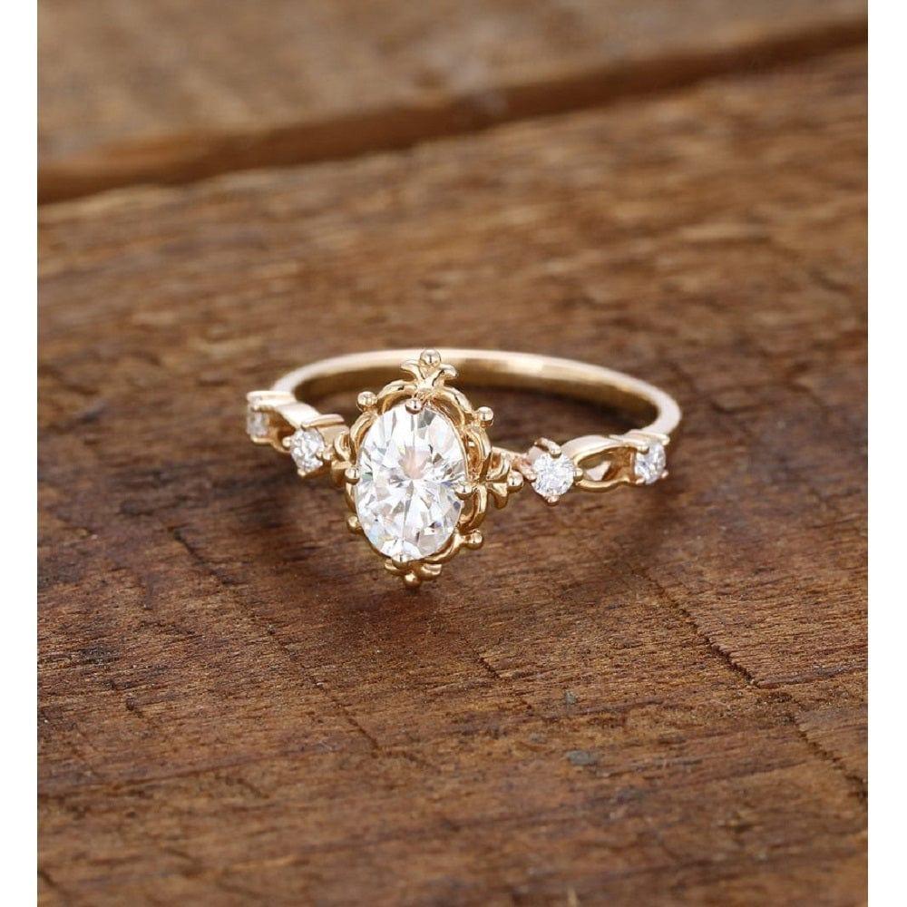 1.00CT Oval Cut Vintage Yellow Gold Art Deco Promise Moissanite Engagement Ring - JBR Jeweler