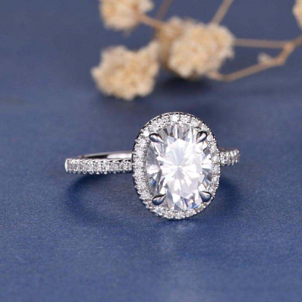 1.00CT Oval Cut White Gold Antique Retro Claw Prong Halo Moissanite Engagement Ring - JBR Jeweler