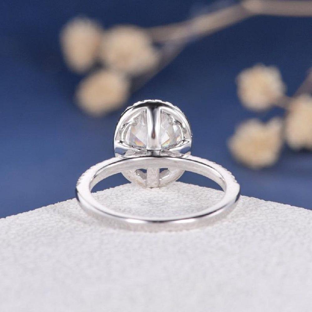 1.00CT Oval Cut White Gold Antique Retro Claw Prong Halo Moissanite Engagement Ring - JBR Jeweler