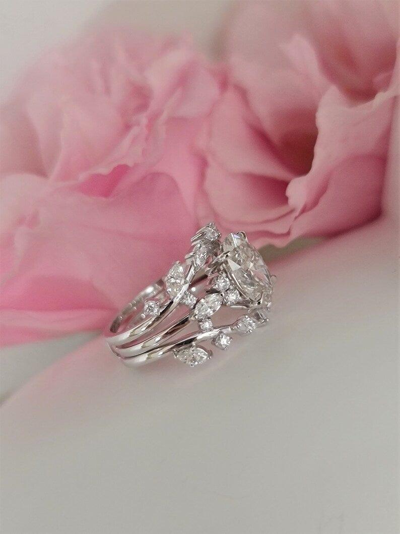 1.00Ct Oval Lab Diamond Engagement Ring With Enhancer Matching Eternity Bridal Set - JBR Jeweler