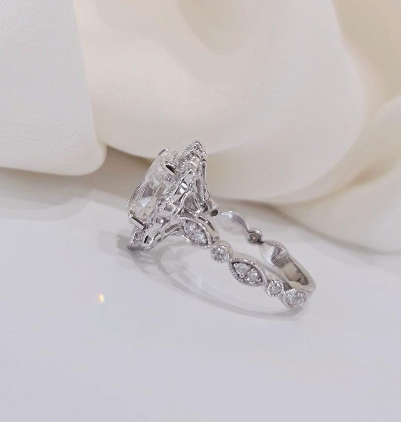 1.00Ct Oval Lab Diamond Vintage Milgrain Halo Engagement Ring - JBR Jeweler