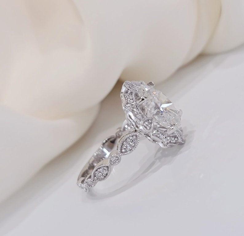 1.00Ct Oval Lab Diamond Vintage Milgrain Halo Engagement Ring - JBR Jeweler