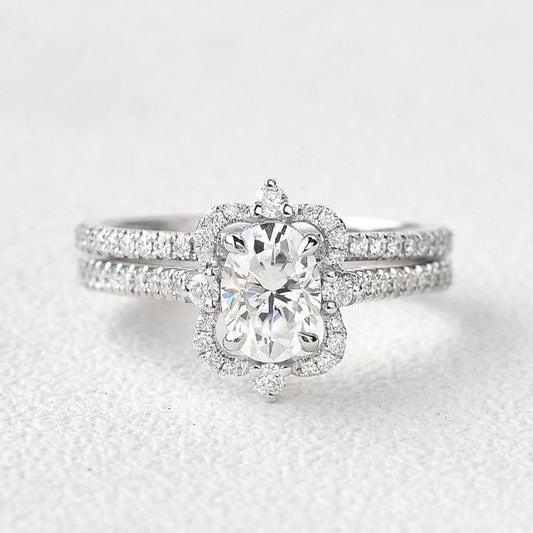 1.00CT Oval Lab-Grown Diamond Vintage Bridal Set With Wedding Band(2Pcs) - JBR Jeweler