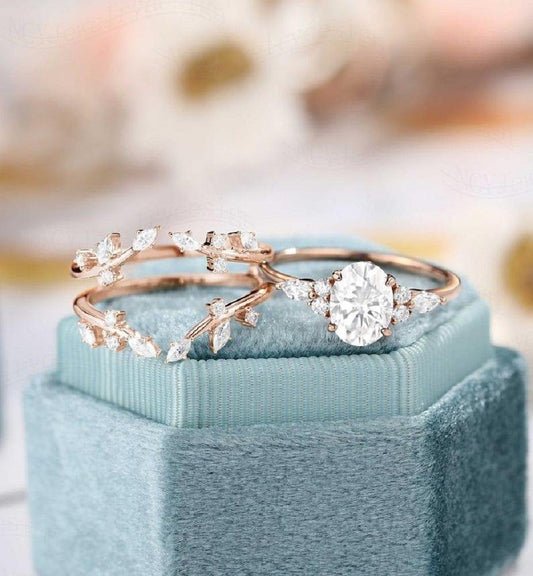 1.00CT Oval set Leaf Vintage Enhance Wedding Band Cluster Moissanite Engagement Ring - JBR Jeweler