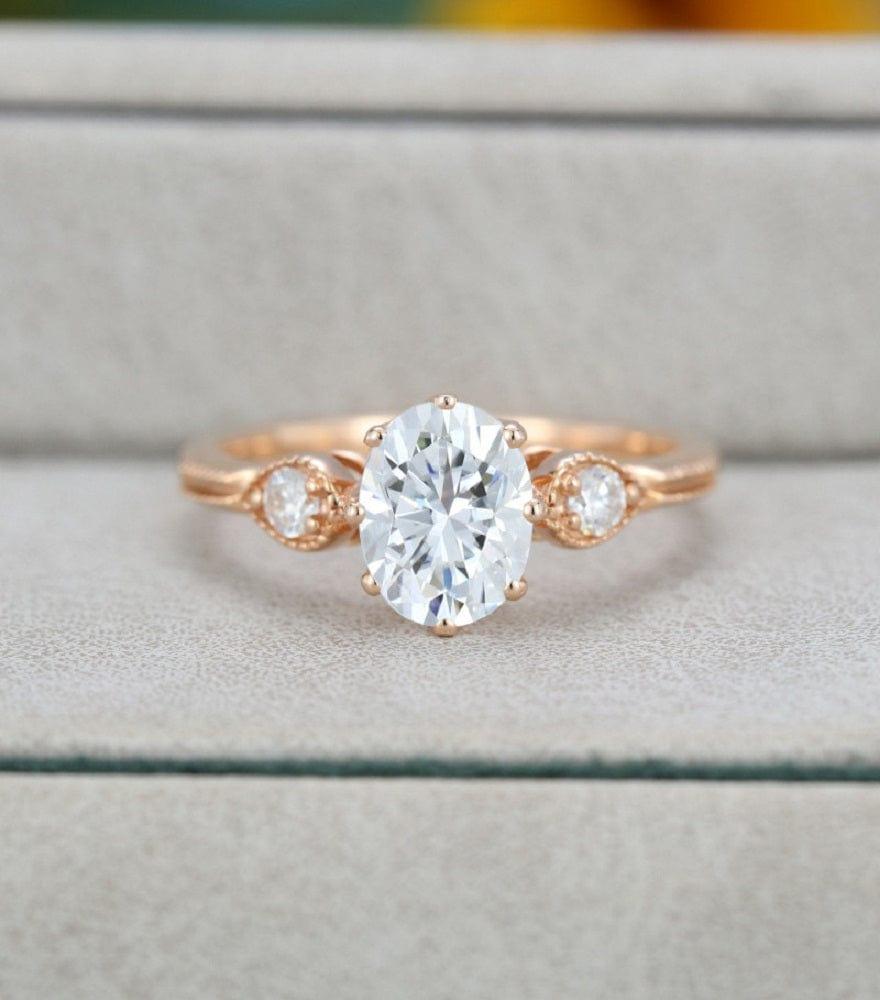 1.00Ct Oval shaped Yellow Gold Three Stone Wedding Anniversary Moissanite Engagement Ring - JBR Jeweler
