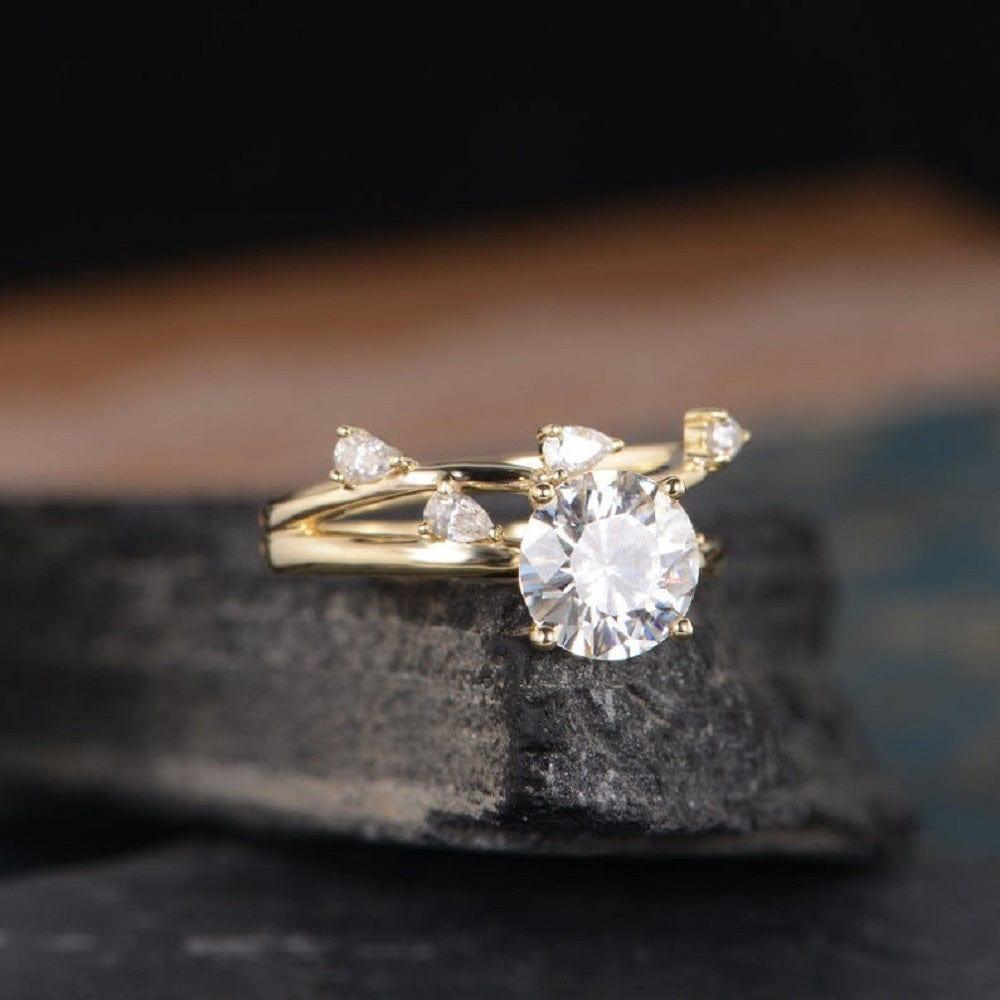 1.00CT Pear Cut Solitaire Yellow Gold Moissanite Engagement Ring Bridal Set - JBR Jeweler