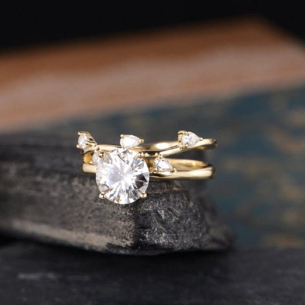 1.00CT Pear Cut Solitaire Yellow Gold Moissanite Engagement Ring Bridal Set - JBR Jeweler