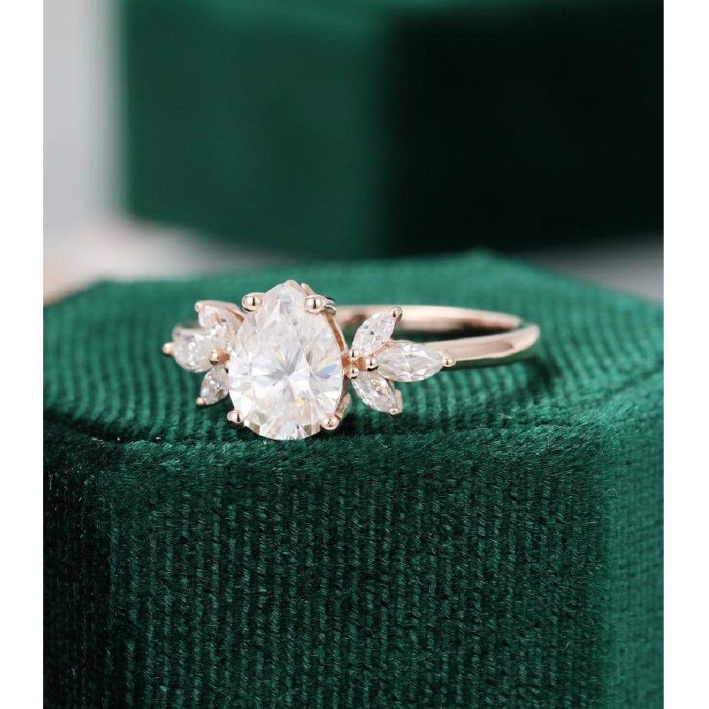 1.00CT Pear Cut Unique Marquise Cut Floral Accent Rose Gold Moissanite Engagement Ring - JBR Jeweler