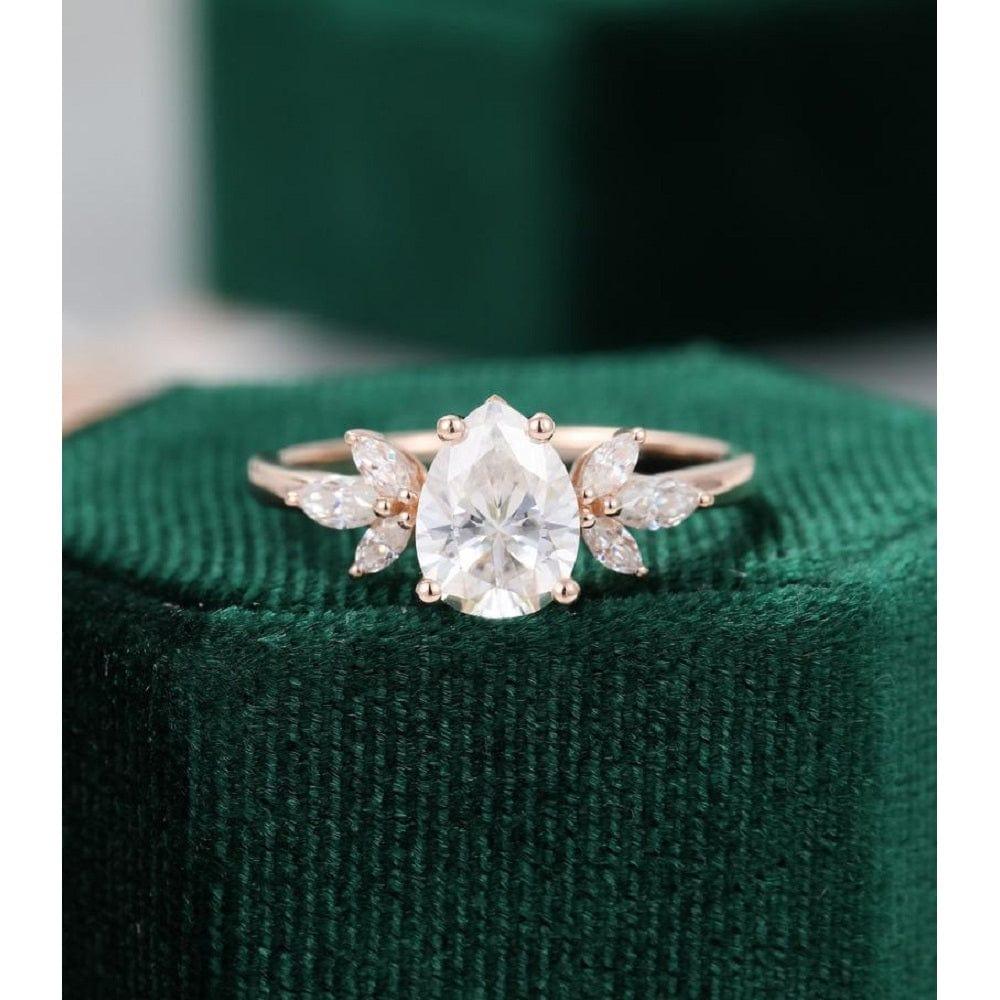 1.00CT Pear Cut Unique Marquise Cut Floral Accent Rose Gold Moissanite Engagement Ring - JBR Jeweler