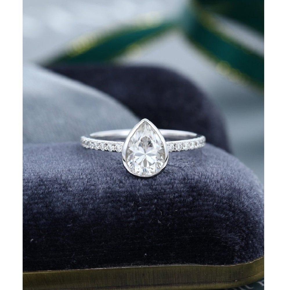 1.00CT Pear Cut White Gold Half Eternity Bezel Set Moissanite Engagement Ring - JBR Jeweler