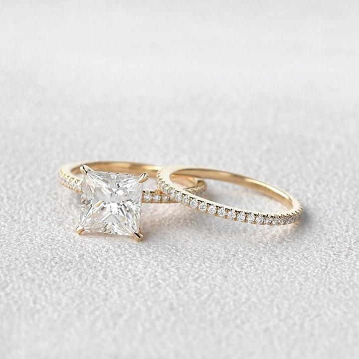 1.00CT Princess Cut Lab Grown Diamond Wedding Ring Set with Band (2PCS) - JBR Jeweler